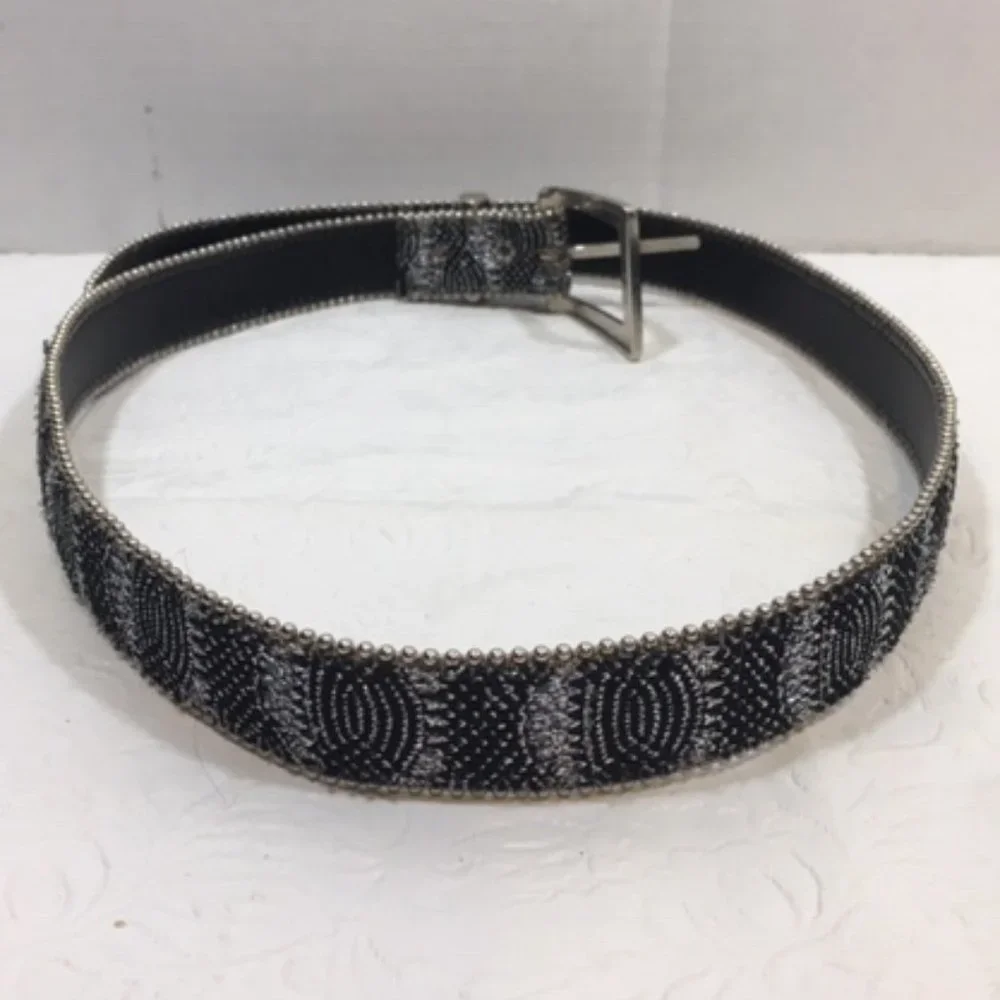 Elite Accessories Rhinestones Black Belt Silver Toned Buckle Sm